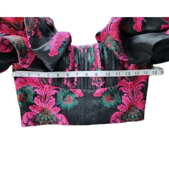 Lavish Alice MARA Jacquard Puff Sleeve Corset Top Floral Multicolor Size 4 - Picture 8 of 9